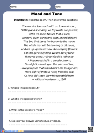 Mood and Tone Poetry Worksheet