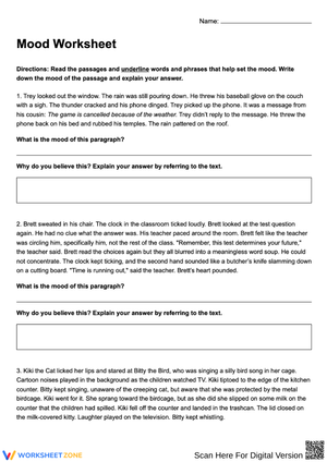 Mood Worksheet for Reading Passages