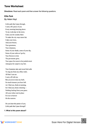 Tone Worksheet – Poetry Analysis Practice