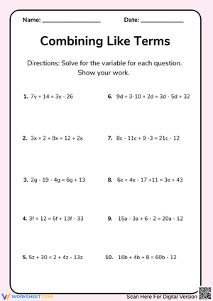 Combining Like Terms – Solve for the Variable