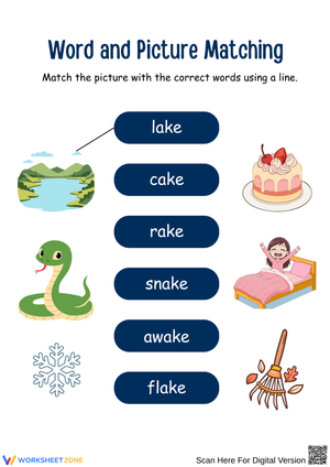 AKE Word Family Picture Matching Worksheet