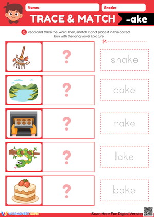 Trace and Match AKE Word Family Worksheet