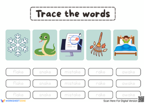 Trace the Words: AKE Word Family Worksheet