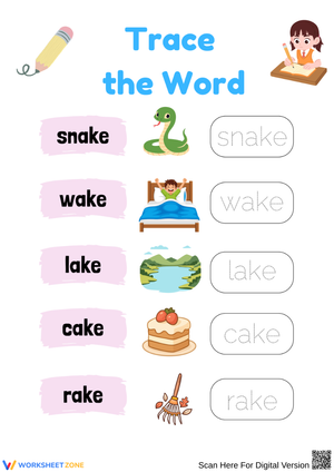 Trace the Word – AKE Word Family Worksheet