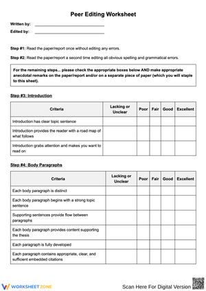Peer Editing Guide Worksheet
