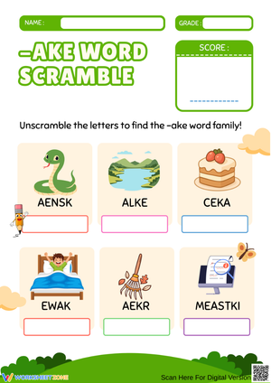 AKE Word Family Scramble Worksheet