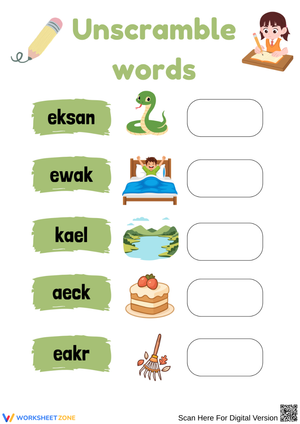 AKE Word Family Unscramble Worksheet