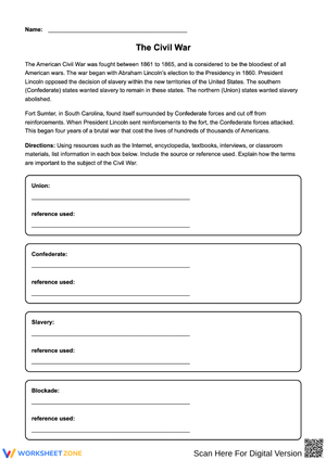 The Civil War Research Graphic Organizer