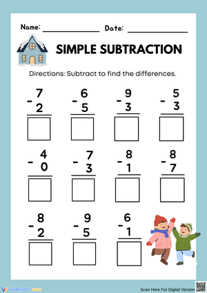 Simple Subtraction – Winter Theme Worksheet