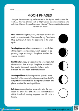 Moon Phases Reading and Labeling Worksheet