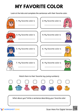 My Favorite Color Writing and Matching Worksheet