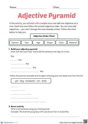Adjective Pyramid Writing Worksheet