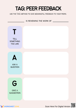 TAG Peer Feedback Worksheet for Student Review