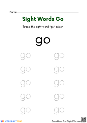 Sight Word “Go” Tracing Practice Worksheet