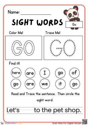 Sight Word “Go” Tracing Practice Worksheet