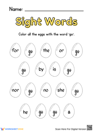 Sight Word “Go” Egg Coloring Worksheet