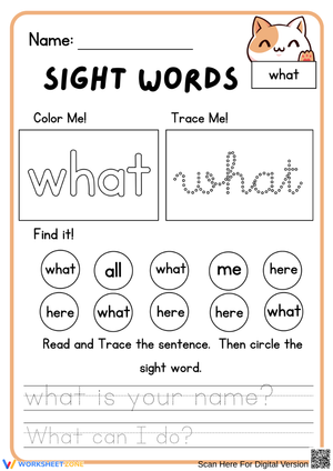 Sight Word “What” Practice Worksheet