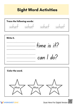 Fun Sight Word What Activities Worksheet
