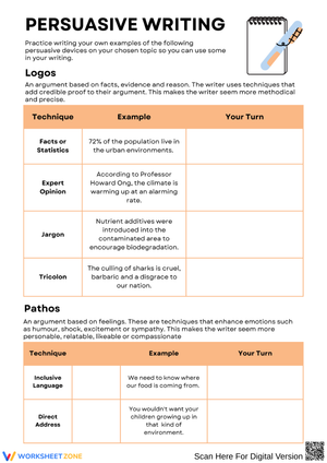 Persuasive Writing Techniques Practice Worksheet
