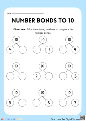 Number Bonds to 10 Worksheet