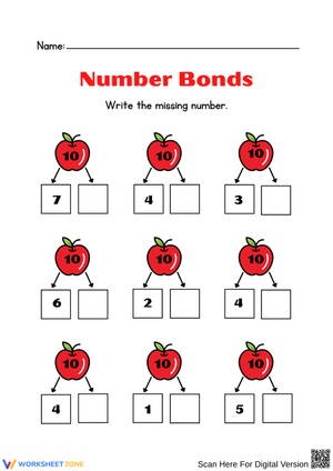 Apple Number Bonds to 10 Worksheet