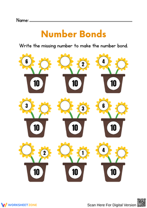 Sunflower Number Bonds to 10 Worksheet