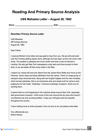 Primary Source Analysis – USS Mahaska Letter (1862)