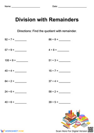 Division with Remainders Worksheet