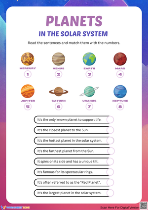 Planets in the Solar System Reading & Matching Worksheet