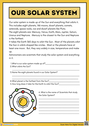 Our Solar System Reading Comprehension Worksheet