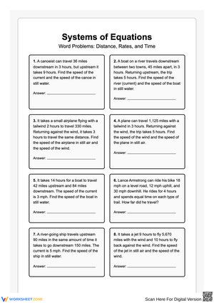 Systems of Equations – Distance, Rates, and Time