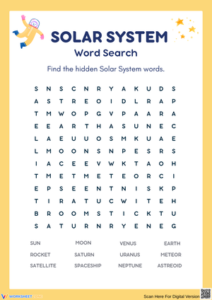 Solar System Word Search Worksheet
