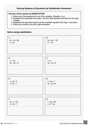 Solving Systems of Equations by Substitution Worksheet