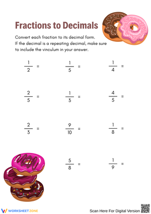 Fractions to Decimals Conversion Worksheet