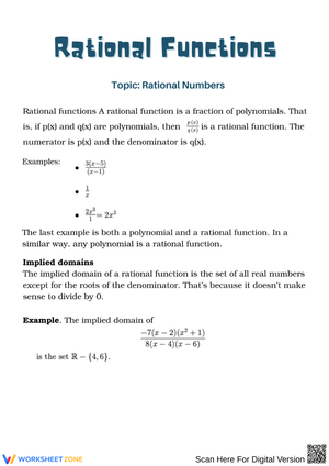 Rational Functions and Implied Domains Worksheet