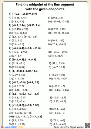 Midpoint Multiple-Choice Worksheet: Find the Midpoint of Each Segment