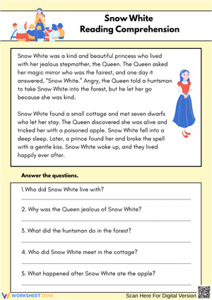 Snow White Reading Comprehension Worksheet