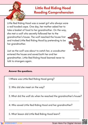 Little Red Riding Hood Reading Comprehension Worksheet