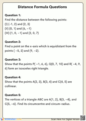 Distance Formula Geometry Questions Worksheet