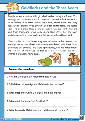 Goldilocks and the Three Bears Reading Comprehension 