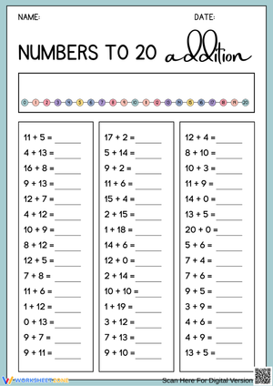 Numbers to 20 Addition Worksheet