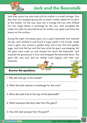 Jack and the Beanstalk Reading Comprehension