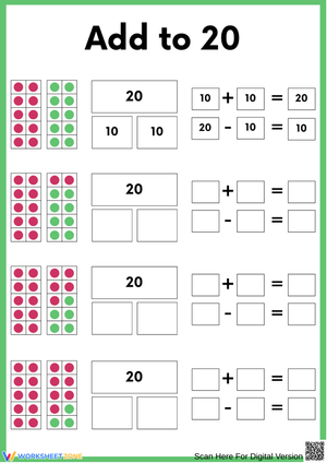 Addition to 20 Practice Worksheet