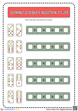 Domino Doubles Addition to 20 Worksheet