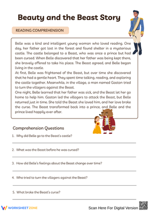 Beauty and the Beast Reading Comprehension Worksheet