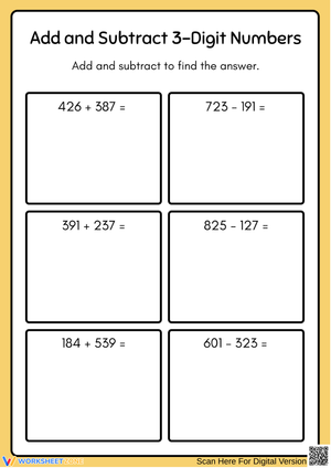 3-Digit Addition & Subtraction Worksheet