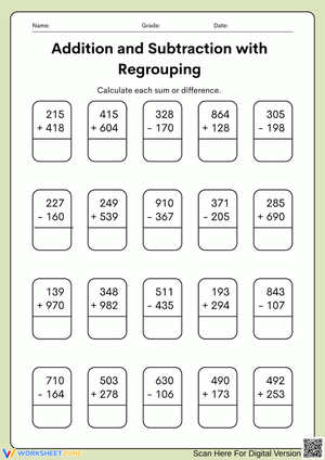 Addition and Subtraction with Regrouping Worksheet