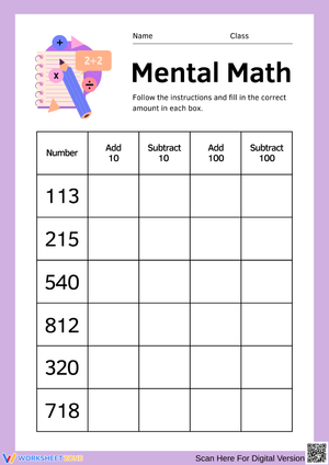 Mental Math: Add/Subtract 10 & 100