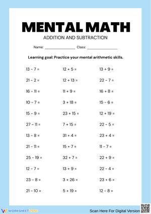 Mental Math: Add & Subtract Practice