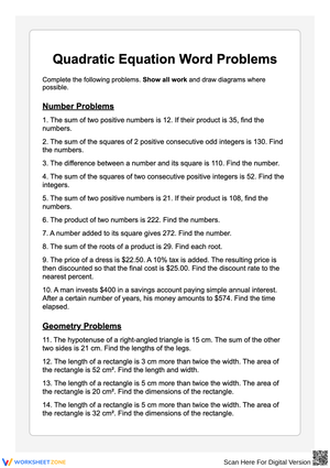 Quadratic Equation Word Problems